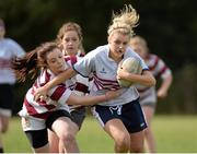 14 September 2013; Leanne Brennan, Wexford Vixens RFC, is tackled by Ashley Larkin, Tullow - Gorey - Greystones Combined, during the South East Underage Blitz. Wexford Wanderers RFC, Wexford. Picture credit: Matt Browne / SPORTSFILE