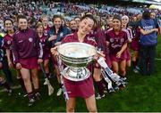 15 September 2013; Emer Haverty, Galway, celebrates with the O'Duffy Cup after the game. Liberty Insurance All-Ireland Senior Camogie Championship Final, Galway v Kilkenny, Croke park, Dublin. Photo by Sportsfile