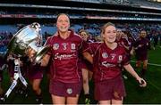 15 September 2013; Sarah Dervan, left, and Lorraine Ryan, Galway, celebrate with the O'Duffy Cup after the game. Liberty Insurance All-Ireland Senior Camogie Championship Final, Galway v Kilkenny, Croke park, Dublin. Photo by Sportsfile