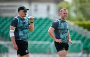 9 May 2024; Graham Hume, left, and Ross Adair during an Ireland men’s T20 squad training session at Castle Avenue Cricket Ground in Dublin. Photo by Seb Daly/Sportsfile