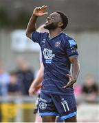 10 May 2024; James Akintunde of Bohemians reacts after a missed chance during the SSE Airtricity Men's Premier Division match between Derry City and Bohemians at The Ryan McBride Brandywell Stadium in Derry. Photo by Ramsey Cardy/Sportsfile