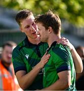 10 May 2024; Harry Tector, left, and Barry McCarthy of Ireland after match one of the Floki Men's T20 International Series between Ireland and Pakistan at Castle Avenue Cricket Ground in Dublin. Photo by Seb Daly/Sportsfile
