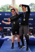 11 May 2024; Tom Fitzgerald and Elliott Whiteman after competing in the K2 Adult and Junior class at The 63rd International Liffey Descent at Garda Boat Club in Dublin. Photo by Seb Daly/Sportsfile