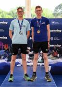 11 May 2024; Barry Stratford, left, and Daniel Stratford during the prize-giving ceremony for the K1 Class C after The 63rd International Liffey Descent at Garda Boat Club in Dublin. Photo by Seb Daly/Sportsfile