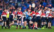 11 May 2024; Action from the Bank of Ireland Half-time Minis match between Old Wesley and MU Barnhall at the United Rugby Championship match between Leinster and Ospreys at the RDS Arena in Dublin. Photo by Ben McShane/Sportsfile