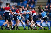 11 May 2024; Action from the Bank of Ireland Half-time Minis match between Old Wesley and MU Barnhall at the United Rugby Championship match between Leinster and Ospreys at the RDS Arena in Dublin. Photo by Ben McShane/Sportsfile