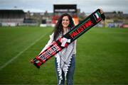 14 May 2024; Palestine women's team manager Dima Said during a photocall ahead of the International Solidarity Match between Bohemians women's team and Palestine women's team to be played on Wednesday, May 15, at Dalymount Park in Dublin. Photo by Stephen McCarthy/Sportsfile