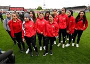 14 May 2024; Palestine players during a photocall ahead of the International Solidarity Match between Bohemians women's team and Palestine women's team to be played on Wednesday, May 15, at Dalymount Park in Dublin. Photo by Stephen McCarthy/Sportsfile