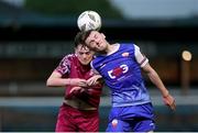 17 May 2024; Oisin O'Reilly of Treaty United in action against Jack Larkin of Cobh Ramblers during the SSE Airtricity Men's First Division match between Cobh Ramblers and Treaty United at St. Colman's Park in Cobh, Cork. Photo by Michael P Ryan/Sportsfile