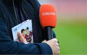18 May 2024; A detailed view of the a GAAGO microphone and match programme before the GAA Football All-Ireland Senior Championship Round 1 match between Galway and Derry at Pearse Stadium in Galway. Photo by Stephen McCarthy/Sportsfile