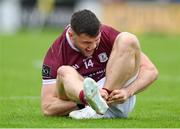 18 May 2024; Damien Comer of Galway reacts to being fouled by Gareth McKinless of Derry, resulting in the Derry player being sent off, during the GAA Football All-Ireland Senior Championship Round 1 match between Galway and Derry at Pearse Stadium in Galway. Photo by Stephen McCarthy/Sportsfile