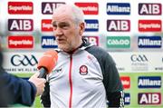 18 May 2024; Derry manager Mickey Harte is interviewed for GAAGO before during the GAA Football All-Ireland Senior Championship Round 1 match between Galway and Derry at Pearse Stadium in Galway. Photo by Stephen McCarthy/Sportsfile