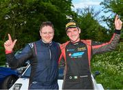 19 May 2024; Daniel Cronin and Donnchadh Burke celebrate after winning the Carlow Stages Rally Round 4 of the Triton Showers National Rally Championship in Carlow. Photo by Philip Fitzpatrick/Sportsfile