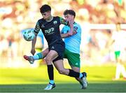 24 May 2024; Fionn Doherty of Treaty United in action against Cian Bargary of Cork City during the SSE Airtricity Men's First Division match between Cork City and Treaty United at Turner's Cross in Cork. Photo by Tyler Miller/Sportsfile