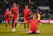 24 May 2024; Will Jarvis of Shelbourne celebrates after scoring his side's second goal during the SSE Airtricity Men's Premier Division match between Shamrock Rovers and Shelbourne at Tallaght Stadium in Dublin. Photo by Stephen McCarthy/Sportsfile