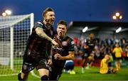 24 May 2024; Danny Grant of Bohemians, left, celebrates after scoring his side's second and equalising goal during the SSE Airtricity Men's Premier Division match between Bohemians and St Patrick's Athletic at Dalymount Park in Dublin. Photo by Brendan Moran/Sportsfile