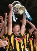 25 May 2024; Kilkenny captain Bill McDermott lifts the Hanrahan Cup following the Leinster GAA Hurling Minor Championship final match between Dublin and Kilkenny at Laois Hire O'Moore Park in Portlaoise, Laois. Photo by Tom Beary/Sportsfile