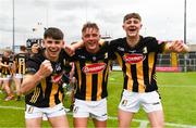 25 May 2024; Kilkenny player, from left, Cian Byrne, Jack Dollard and Mikey Rohan of Kilkenny after the Leinster GAA Hurling Minor Championship final match between Dublin and Kilkenny at Laois Hire O'Moore Park in Portlaoise, Laois. Photo by Tom Beary/Sportsfile