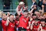 25 May 2024; The Down captain Michael Dorrian with the cup after the GAA Hurling All-Ireland U20B Championship Richie McElligott Cup match between Down and Roscommon at Croke Park in Dublin. Photo by Ray McManus/Sportsfile