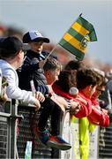 25 May 2024; Meath supporter Teddy Kelly, aged 5, from the St Colmcille's GAA club, during the GAA Football All-Ireland Senior Championship Round 1 match between Louth and Meath at Grattan Park in Inniskeen, Monaghan. Photo by Daire Brennan/Sportsfile