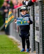 25 May 2024; Meath supporter Teddy Kelly, aged 5, from the St Colmcille's GAA club during the GAA Football All-Ireland Senior Championship Round 1 match between Louth and Meath at Grattan Park in Inniskeen, Monaghan. Photo by Daire Brennan/Sportsfile
