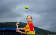 26 May 2024; Carlow supporter Kayla Ryan before the Leinster GAA Hurling Senior Championship Round 5 match between Antrim and Carlow at Corrigan Park in Belfast. Photo by Shauna Clinton/Sportsfile