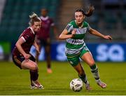 25 May 2024; Melissa O'Kane of Shamrock Rovers in action against Lynsey McKey of Galway United during the SSE Airtricity Women's Premier Division match between Shamrock Rovers and Galway United at Tallaght Stadium in Dublin. Photo by Tyler Miller/Sportsfile