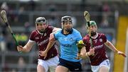26 May 2024; Donal Burke of Dublin in action against Padraic Mannion, left, and Cianan Fahy of Galway during the Leinster GAA Hurling Senior Championship Round 5 match between Galway and Dublin at Pearse Stadium in Galway. Photo by Daire Brennan/Sportsfile
