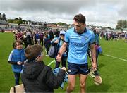 26 May 2024; Chris Crummey of Dublin celebrates with supporters after the Leinster GAA Hurling Senior Championship Round 5 match between Galway and Dublin at Pearse Stadium in Galway. Photo by Daire Brennan/Sportsfile