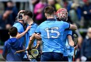 26 May 2024; Ronan Hayes, left, and Colin Currie of Dublin celebrate after the Leinster GAA Hurling Senior Championship Round 5 match between Galway and Dublin at Pearse Stadium in Galway. Photo by Daire Brennan/Sportsfile