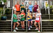 28 May 2024; Pictured at the launch of the 2024 TG4 All-Ireland Ladies Football Championships in Dublin, are players, front row, from left, Róisín Ambrose of Limerick, Ruth Bermingham of Carlow, Niamh Feeney of Roscommon and Aoibhinn McHugh of Tyrone; back row, from left, Clodagh McCambridge of Armagh, Aishling O'Connell of Kerry, Carla Rowe of Dublin and Ailbhe Davoren of Galway. All roads lead to Croke Park for the 2024 TG4 All-Ireland Junior, Intermediate and Senior Finals on Sunday August 4, as the Ladies Gaelic Football Association also gets set to celebrate its 50th anniversary on July 18, 2024. #ProperFan. Photo by Ramsey Cardy/Sportsfile