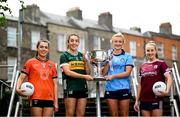 28 May 2024; Pictured at the launch of the 2024 TG4 All-Ireland Ladies Football Championships in Dublin, are senior players, from left, Clodagh McCambridge of Armagh, Aishling O'Connell of Kerry, Carla Rowe of Dublin and Ailbhe Davoren of Galway. All roads lead to Croke Park for the 2024 TG4 All-Ireland Junior, Intermediate and Senior Finals on Sunday August 4, as the Ladies Gaelic Football Association also gets set to celebrate its 50th anniversary on July 18, 2024. #ProperFan. Photo by Ramsey Cardy/Sportsfile