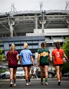 28 May 2024; Pictured at the launch of the 2024 TG4 All-Ireland Ladies Football Championships in Dublin, are senior players, from left, Ailbhe Davoren of Galway, Carla Rowe of Dublin, Aishling O'Connell of Kerry and Clodagh McCambridge of Armagh. All roads lead to Croke Park for the 2024 TG4 All-Ireland Junior, Intermediate and Senior Finals on Sunday August 4, as the Ladies Gaelic Football Association also gets set to celebrate its 50th anniversary on July 18, 2024. #ProperFan. Photo by Ramsey Cardy/Sportsfile