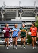 28 May 2024; Pictured at the launch of the 2024 TG4 All-Ireland Ladies Football Championships in Dublin, are senior players, from left, Ailbhe Davoren of Galway, Carla Rowe of Dublin, Aishling O'Connell of Kerry and Clodagh McCambridge of Armagh. All roads lead to Croke Park for the 2024 TG4 All-Ireland Junior, Intermediate and Senior Finals on Sunday August 4, as the Ladies Gaelic Football Association also gets set to celebrate its 50th anniversary on July 18, 2024. #ProperFan. Photo by Ramsey Cardy/Sportsfile