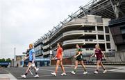 28 May 2024; Pictured at the launch of the 2024 TG4 All-Ireland Ladies Football Championships in Dublin, are senior players, from left, Carla Rowe of Dublin, Clodagh McCambridge of Armagh, Aishling O'Connell of Kerry and Ailbhe Davoren of Galway. All roads lead to Croke Park for the 2024 TG4 All-Ireland Junior, Intermediate and Senior Finals on Sunday August 4, as the Ladies Gaelic Football Association also gets set to celebrate its 50th anniversary on July 18, 2024. #ProperFan. Photo by Ramsey Cardy/Sportsfile