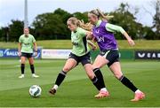 27 May 2024; Megan Connolly, left, and Louise Quinn during a Republic of Ireland Women's training session at the FAI National Training Centre in Abbotstown, Dublin. Photo by Stephen McCarthy/Sportsfile