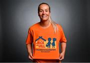 29 May 2024; The Ireland WNT squad have given their support for 24 different charities who are doing fantastic work in Ireland. Lily Agg shows her support for Jack And Jill Children's Foundation at their team hotel in Castleknock, Dublin. Photo by David Fitzgerald/Sportsfile