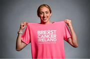 29 May 2024; The Ireland WNT squad have given their support for 24 different charities who are doing fantastic work in Ireland. Megan Connolly shows her support for Breast Cancer Ireland at their team hotel in Castleknock, Dublin. Photo by David Fitzgerald/Sportsfile