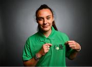 29 May 2024; The Ireland WNT squad have given their support for 24 different charities who are doing fantastic work in Ireland. Jess Ziu shows her support for Irish Guide Dogs at their team hotel in Castleknock, Dublin. Photo by David Fitzgerald/Sportsfile