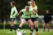 28 May 2024; Aoife Mannion and Megan Connolly, right, during a Republic of Ireland Women's training session at the FAI National Training Centre in Abbotstown, Dublin. Photo by Stephen McCarthy/Sportsfile