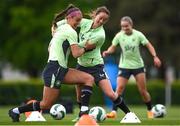 28 May 2024; Caitlin Hayes and Anna Patten, right, during a Republic of Ireland Women's training session at the FAI National Training Centre in Abbotstown, Dublin. Photo by Stephen McCarthy/Sportsfile