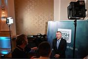 28 May 2024; Minister for Finance Michael McGrath TD is interviewed during the 2024 Irish Sport Industry Sport Awards at College Green Hotel in Dublin. Photo by Sam Barnes/Sportsfile