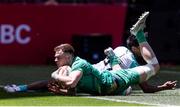 31 May 2024; Andrew Smith of Ireland scores a try during the HSBC Men's SVNS 2024 Grand Finals Pool B match between Ireland and South Africa at Civitas Metropolitano Stadium in Madrid, Spain. Photo by Juan Gasparini/Sportsfile