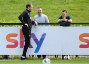 31 May 2024; Interim head coach John O'Shea, left, with Republic of Ireland U21 manager Jim Crawford centre, and U21 goalkeeping coach Richie Fitzgibbon during a Republic of Ireland training session at the FAI National Training Centre in Abbotstown, Dublin. Photo by Stephen McCarthy/Sportsfile