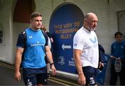 31 May 2024; Scott Penny of Leinster and Leinster forwards and scrum coach Robin McBryde arrive before the United Rugby Championship match between Leinster and Connacht at the RDS Arena in Dublin. Photo by Harry Murphy/Sportsfile