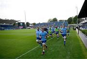 31 May 2024; Scott Penny of Leinster leads the team in the warmup before the United Rugby Championship match between Leinster and Connacht at the RDS Arena in Dublin. Photo by Harry Murphy/Sportsfile