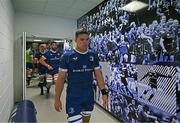 31 May 2024; Leinster captain Scott Penny leads the team out before the United Rugby Championship match between Leinster and Connacht at the RDS Arena in Dublin. Photo by Harry Murphy/Sportsfile