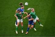 31 May 2024; Sweden players Linda Sembrant, left, and Fridolina Rolfö in action against Republic of Ireland players Kyra Carusa, left, and Lily Agg during the 2025 UEFA Women's European Championship qualifying match between Republic of Ireland and Sweden at Aviva Stadium in Dublin. Photo by Seb Daly/Sportsfile