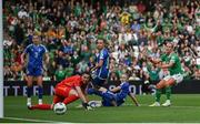 31 May 2024; Lily Agg of Republic of Ireland watches her shot on goal go wide during the 2025 UEFA Women's European Championship qualifying match between Republic of Ireland and Sweden at Aviva Stadium in Dublin. Photo by Stephen McCarthy/Sportsfile