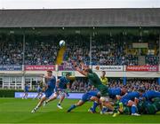 31 May 2024; Cormac Foley of Leinster kicks despite the attention Cian Prendergast of Connacht of during the United Rugby Championship match between Leinster and Connacht at the RDS Arena in Dublin. Photo by Harry Murphy/Sportsfile